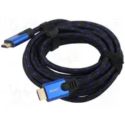 Cable Hdmi plug,both sides textile 5M black Core Ofc  Savkabelcl-169 Cl-169