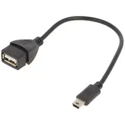 Cable Usb 2.0 A socket,USB B mini plug 0.15M black Pvc  A-Otg-Afbm-002