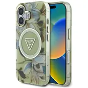 Guess Glitter Flowers Triangle Buttons Magsafe Aizsargapvalks priekš Apple iPhone 16  Guhmp16Shflpedn 3666339430665