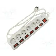 Plug socket strip supply Sockets 6 250Vac 16A white 1.5M  Lps250