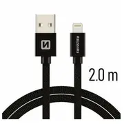 Swissten Textile Fast Charge 3A Lightning Datu un Uzlādes Kabelis 2M  Sw-Qu-Ligh-3A-2M-Bk 8595217455696