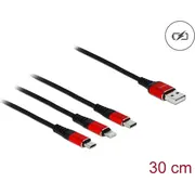 Delock Usb Charging Cable 3 in 1 Type-A to LightningTrade / Micro Type-CTrade 30 cm black red  85891 4043619858910