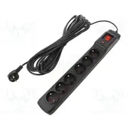 Plug socket strip protective Sockets 6 250Vac 10A black  M6/100/Cz