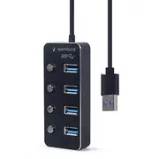 Usb Centrmezgls Gembird 3.1 Powered 4-Port Hub with Switches Black  Uhb-U3P4P-01