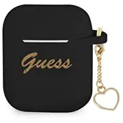 Guess case for Airpods  2 Gua2Lschsk black Silicone Heart Charm 3666339038977