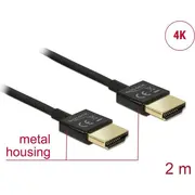 Kabelis Hs Hdmi ar tīklu M/M, 3D 4K, Slim Premium, 2M, melns, Delock  84773 4043619847730