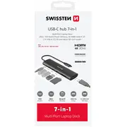 Swissten Daudzportu klēpjdatora dokstacija Usb-C Hub 7In1 100W / Hdmi 4K Usb-A 3.0 2X 2.0 Sd Microsd  44040202 8595217487376