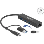 Delock 3 Port Usb 3.2 Gen 1 Hub  Gigabit Lan with Type-CTrade or Type-A connector 64149 4043619641499