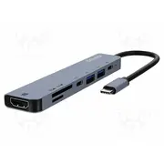 Hub Usb 2.0,Usb 3.1 Gen 1 Pnp grey Number of ports 5  Savak-82 Ak-82