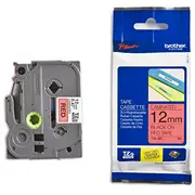 Lenta Brother Tze-431, 12 mm x 8 m, melni burti uz sarkana fona  250-02957