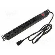 Plug socket strip protective Sockets 10 230Vac 10A black 2M  Pdu-10I-0200Iec Pdu-10I-0200-Iec-Bk