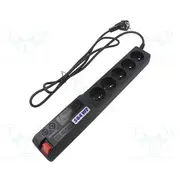 Plug socket strip protective Sockets 5 250Vac 10A black  Acar-504Wf-1.5 Acar 504Wf 1.5M