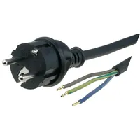 Cable 3X1Mm2 Cee 7/7 E/F plug,wires rubber Len 1.5M black  S3Rr-3/10/1.5Bk