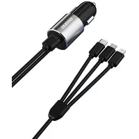 Dudao 3In1 Usb car charger 3,4 A built-in cable Lightning  Type C micro black R5Pron 6973687241087 039472