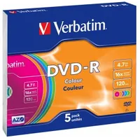 Matricas Dvd-R Azo Verbatim 4.7Gb 16X Colour, 5 Pack Slim  43557V 023942435570