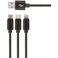 Setty 3In1 cable Usb - Lightning  Usb-C microUSB 1,0 m 2A black nylon Gsm043225 5900495753304