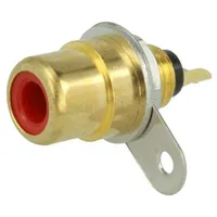 Socket Rca female straight soldering gold-plated Marker red  Bto1Vr Bto 1 V Rot