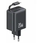 Usams Yc Series tīkla lādētājs  20W Pd, Qc, Gan Usb-C uz vads komplektā melns Cc233Tc01 6958444991016 85044030