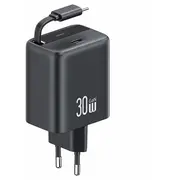 Usams Yc Series Cc241 tīkla lādētājs  30W Gan, Pd, Qc Usb-C uz vads komplektā melns Cc241Tc01 6958444991078 85044030