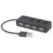Usb Centrmezgls Gembird 2.0 4-Port Hub with Switches Black  Uhb-U2P4-05 8716309124669