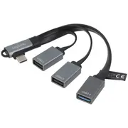 Hub Usb A socket x3,USB C angled plug Pnp black  Ua0361
