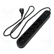 Plug socket strip protective Sockets 5 230Vac 10A black 5M  W-00021 Al5/Pl/5M/Czarny