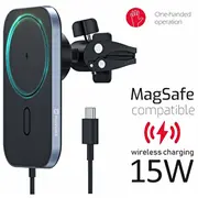 Swissten Magsafe Air Vent Turētājs Gaisa Restei Ar 15W Bezvadu uzlādi  65010609 8595217476929