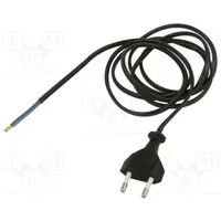 Cable 2X0.75Mm2 Cee 7/16 C plug,wires Pvc 3M black 2.5A  Wj-11-2/07/3Bk