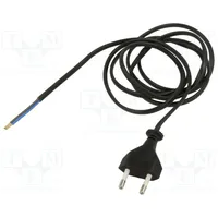 Cable 2X0.75Mm2 Cee 7/16 C plug,wires Pvc 1.5M black 2.5A  Wj-11-2/07/1.5Bk