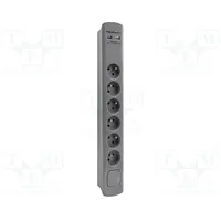 Plug socket strip protective Sockets 6 230Vac 16A grey  Qs-50283 50283