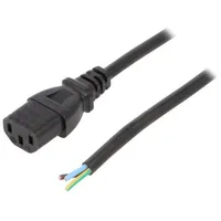 Cable 3X0.75Mm2 Iec C13 female,wires Pvc 1M black 10A 250V  Sn31-3/07/1Bk