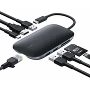 Cb-C71 aluminium Hub Usb-C  8In1 Rj45 Ethernet 10/100/1000Mbps 3Xusb 3.1 Hdmi 4K30Hz Sd microSD Power Delivery 100W 608119197163 Aiaukacbc710000