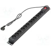 Plug socket strip protective Sockets 12 250Vac 10A black  M12/15/Cz