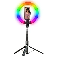 Selfie Stick - with detachable bluetooth remote control, tripod and ring lamp Rgb P100-Rgb Black  Uch001159 5900217998433