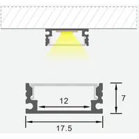 Virsapmetuma / iebūvējams anodēts alumīnija profils Led lentei ar matētu stiklu ģipškartona plāksnēm, flīzēm, mēbelēm utt. komplektā stikls, gala vāciņi 2 gab., stiprinājumi 2Gab. 2M x 17.5Mm 7Mm  Hb-17.5X7M 4752233009461