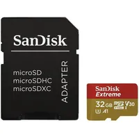 Sandisk Extreme microSDHC 32Gb for Action Cams and Drones  Sd Adapter - 100Mb/ s A1 C10 V30 Uhs-I U3, Ean 619659155100