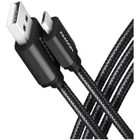 Axagon Data and charging Usb 2.0 cable length 1 m. 2.4A. Black braided.  Bumm-Am10Ab