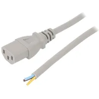 Cable 3X0.75Mm2 Iec C13 female,wires Pvc 1M grey 10A 250V  Sn31-3/07/1Gy