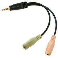 Logilink Audio jack adapter, 4-Pin, 3.5 mm stereo male to 2X  3.5Mm female Black, 0.15 m Ca0021 4052792028812