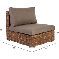 Moduļu dīvāns Croco ar spilveniem, vidus daļa, 77X93Xh73Cm, koka rāmis rotangpalmas pinumu, brūns  295401 4741242954015