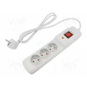 Plug socket strip protective Sockets 3 250Vac 10A grey  M3/15/Sz