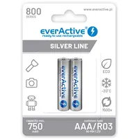 R03/Aaa akumulatori 1.2V everActive Silver line Ni-Mh 800 mAh iepakojumā 2 gb.  Akaaa.800Easl2 5903205771339