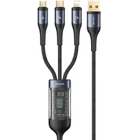 Usams Kabel pleciony U83 3W1 66W 1,2M Digital Display Pd Fast Charge Lightning microUSB Usb-C czarny black Sj582Usb01 Us-Sj582  6958444901916