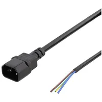 Deltaco C14 to open ended power cord, 2M, Iec C14, 10A, black  202001031005 733304803508 Del-109Uc