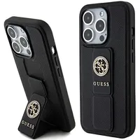 Guess Guhcp15Lpgssadk iPhone 15 Pro 6.1 czarny black hardcase Grip Stand 4G Saffiano Strass  3666339198435