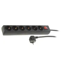 Plug socket strip supply Sockets 6 230Vac 16A black 1.5M  Lps202B