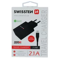 Swissten Smart Ic Tīkla Lādētājs 2X Usb 2.1A Ar Lightning vadu 1.2M  Sw-Set-2X2.1Awclih-Bk 8595217464452