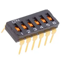 Switch Dip-Switch Poles number 6 On-Off 0.025A/24Vdc Pos 2  A6T-6101