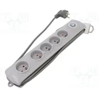 Plug socket strip protective Sockets 5 230Vac 10A grey  Qs-50270 50270