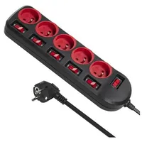 Maclean Mce204 power extension 1.5 m 5 Ac outlets Indoor Black, Red  5902211109617 Lipmcnlis0003